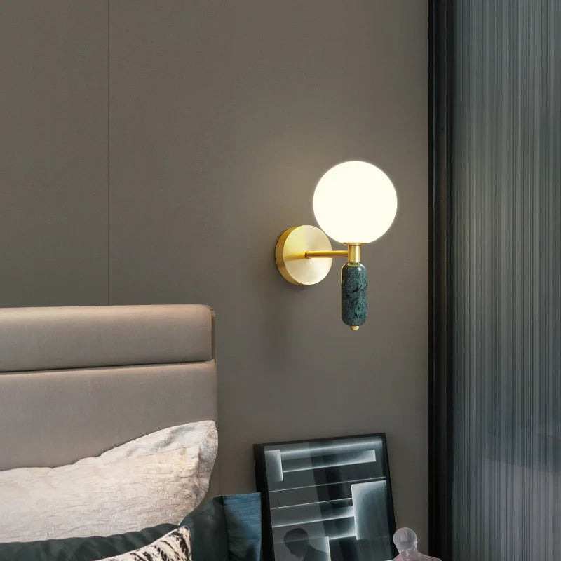 Goldfarbene Marmor- und Glas-Wandlampe Moderne Wandleuchte | Temsk