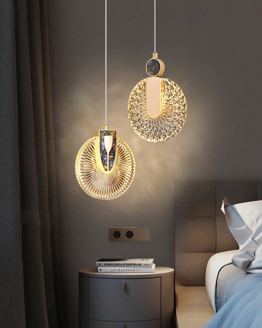 Solara Kristallrunde goldene LED-Pendelleuchte Deckenleuchte | Snurv | Temsk