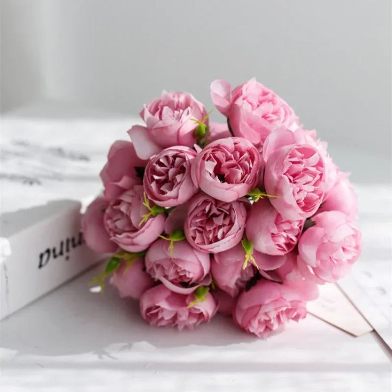 Silk Peony Bouquet With 27 Multicolor Blooms, Elegant Decor | Temsk