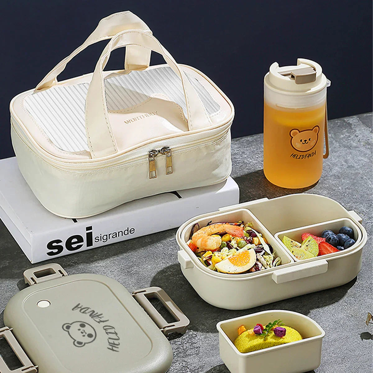 Tragbare FreshMate Bento-Box mit drei Fächern, auslaufsicher | Temsk