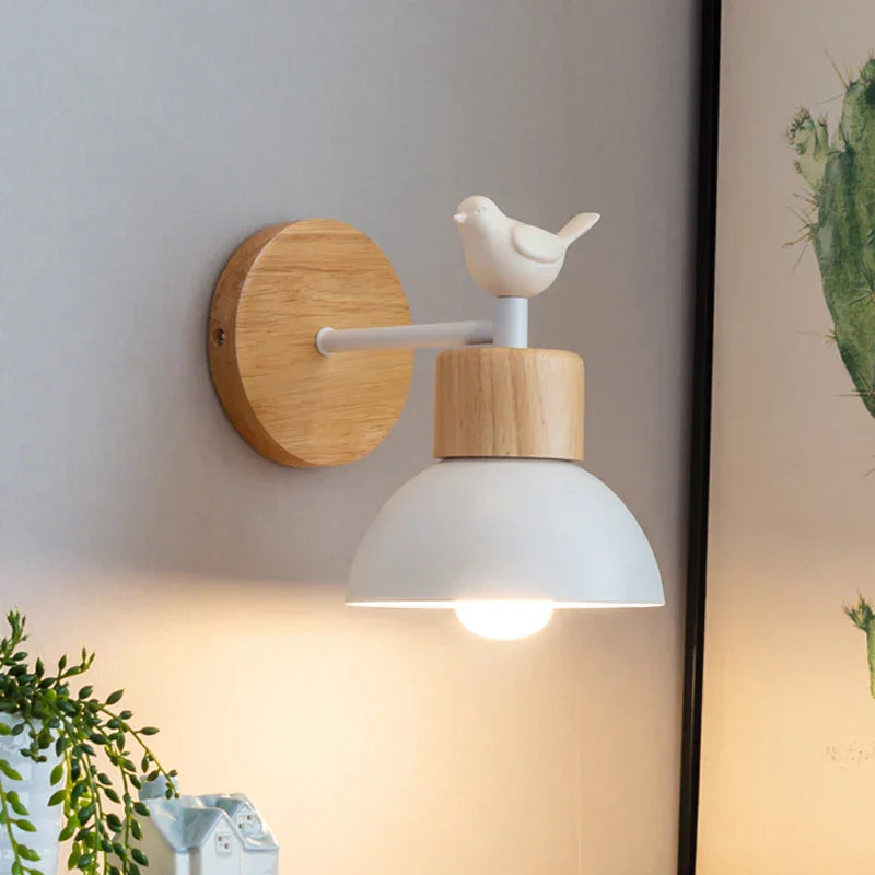 Nordische Holz-Vogel-Wandlampe mit LED-Bettleseleuchte | Temsk
