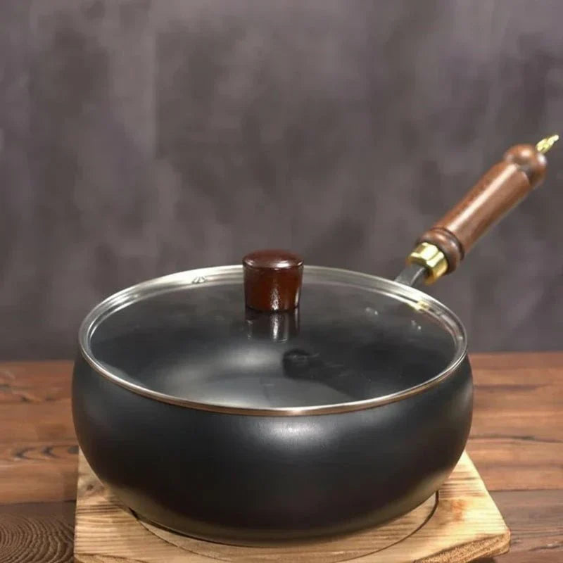 ForgeRoot Hand Forged Cast Iron Pan With Wooden Handle And Optional Lid (24/28 cm) | Temsk