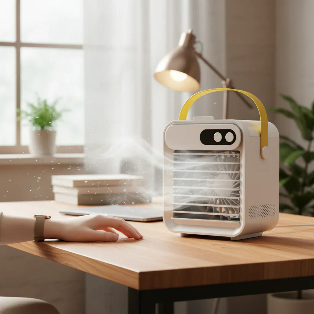 Kompakte tragbare Klimaanlage mit Nebelbefeuchter und Kühlventilator | Temsk