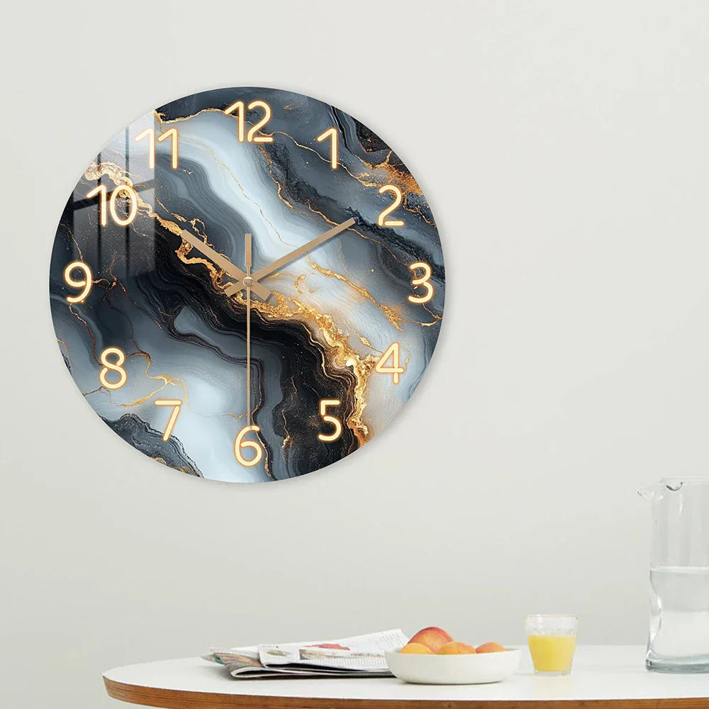 Blau-goldene Marmor-Wanduhr für Wohnraumdekoration | Temsk