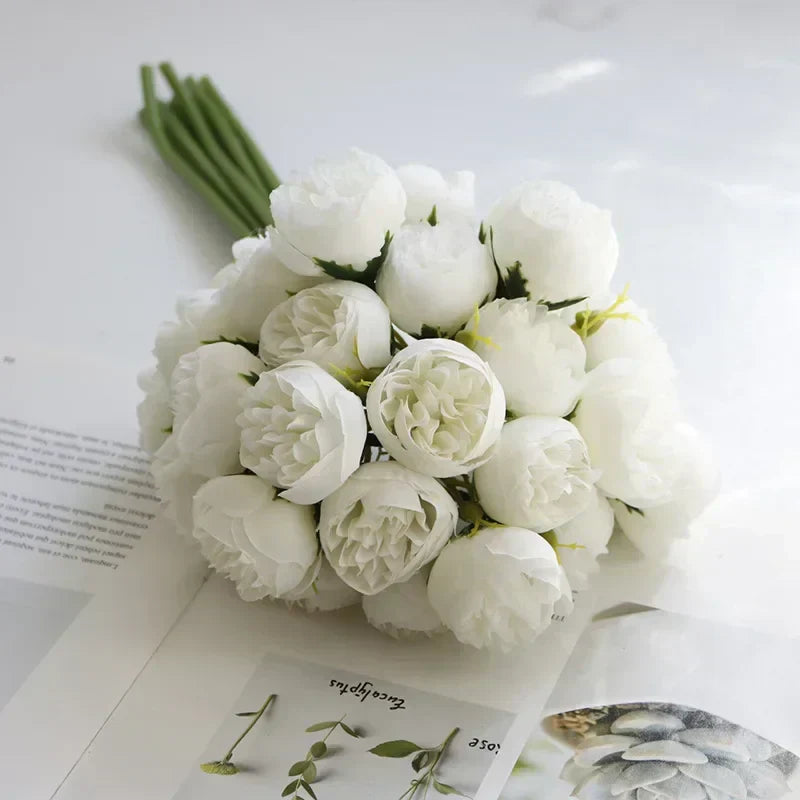 Silk Peony Bouquet With 27 Multicolor Blooms, Elegant Decor | Temsk