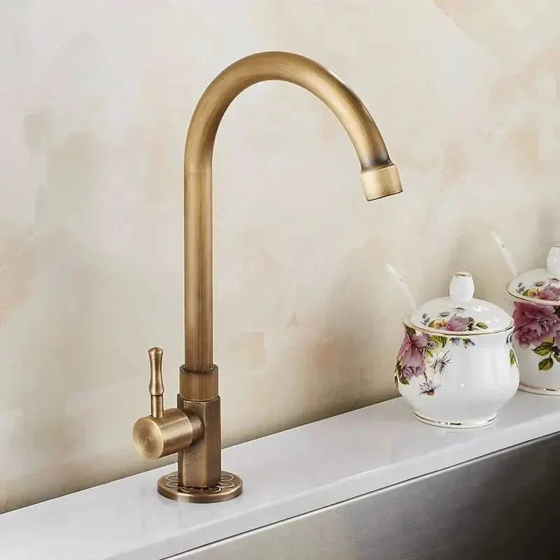 Aurelia Swan Faucet Antique Swan Neck Brass Kitchen Tap | Temsk
