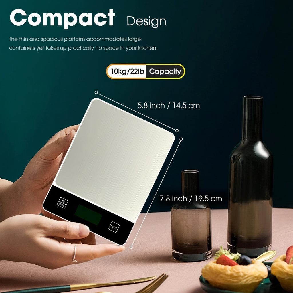 Digital Scale In Stainless Steel, 22 Lb Capacity For Precise Food Weighing | Temsk