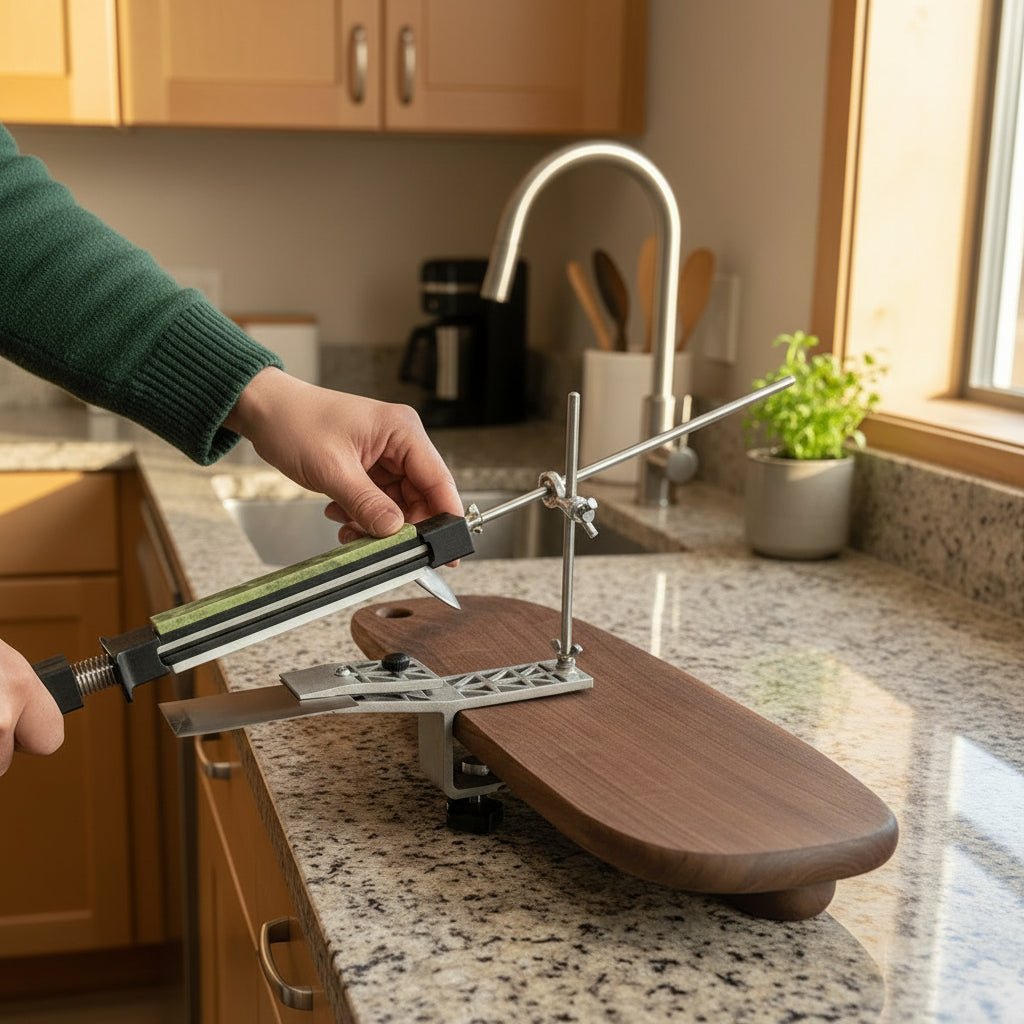 SharpForge Precise Manual Knife Sharpener With Adjustable Rotating Clamp For Blades | Temsk