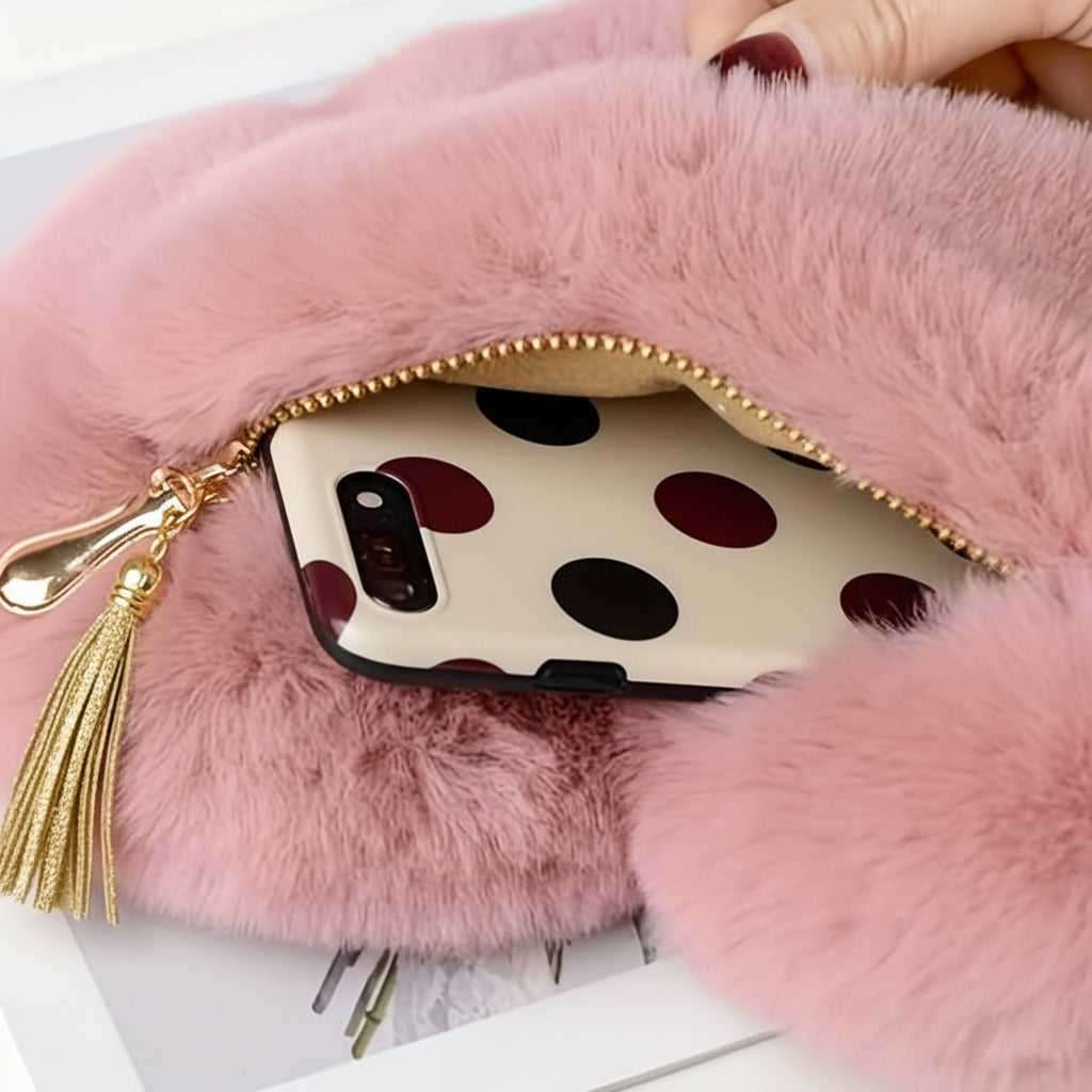 Heart Faux Fur Shoulder Bag With Crossbody Chain Purse | Temsk