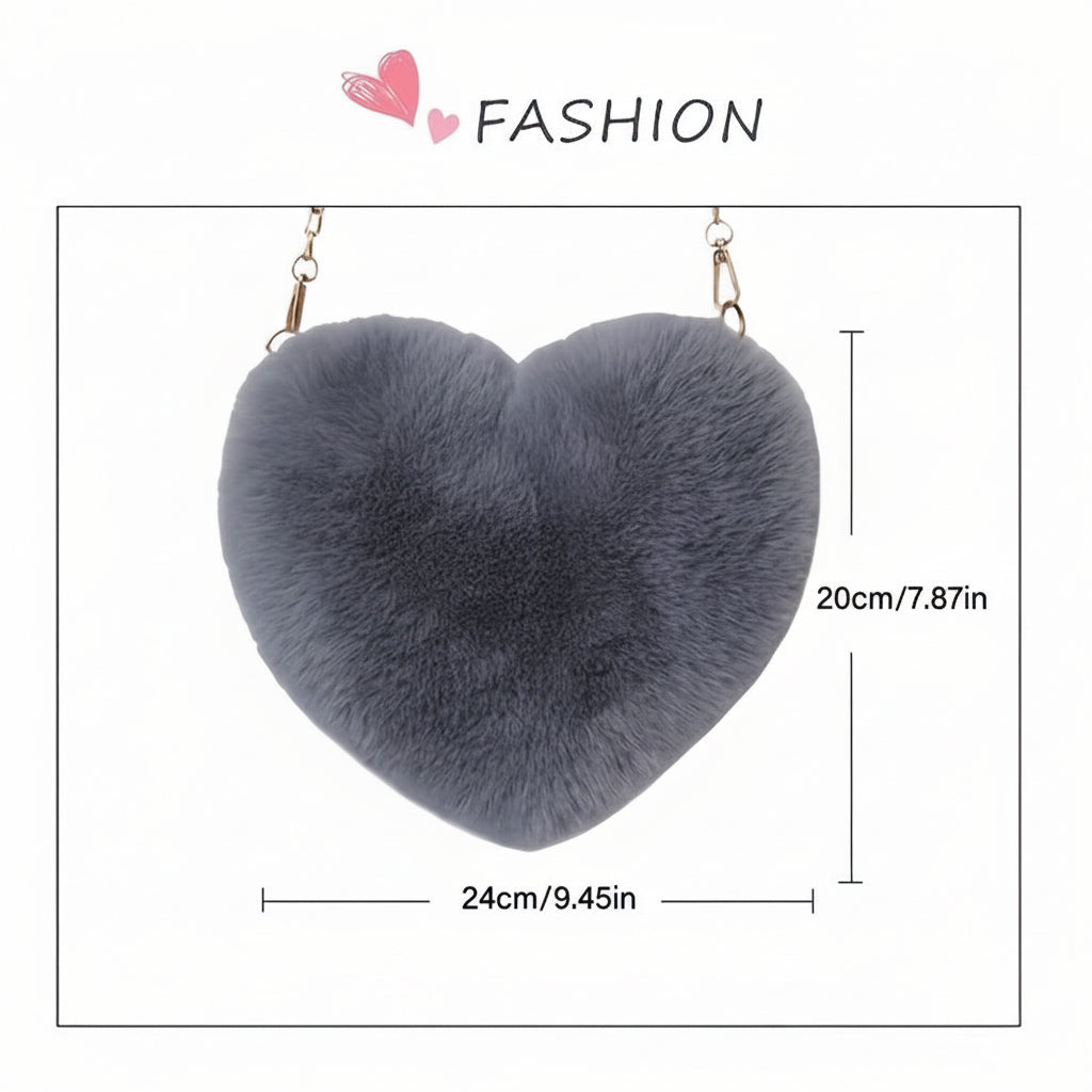 Heart Faux Fur Shoulder Bag With Crossbody Chain Purse | Temsk