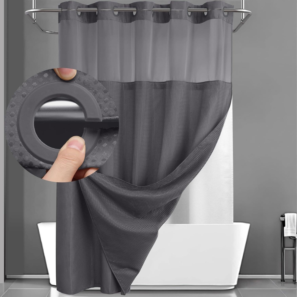 Set tenda doccia a doppio strato in tessuto waffle geometrico | Temsk