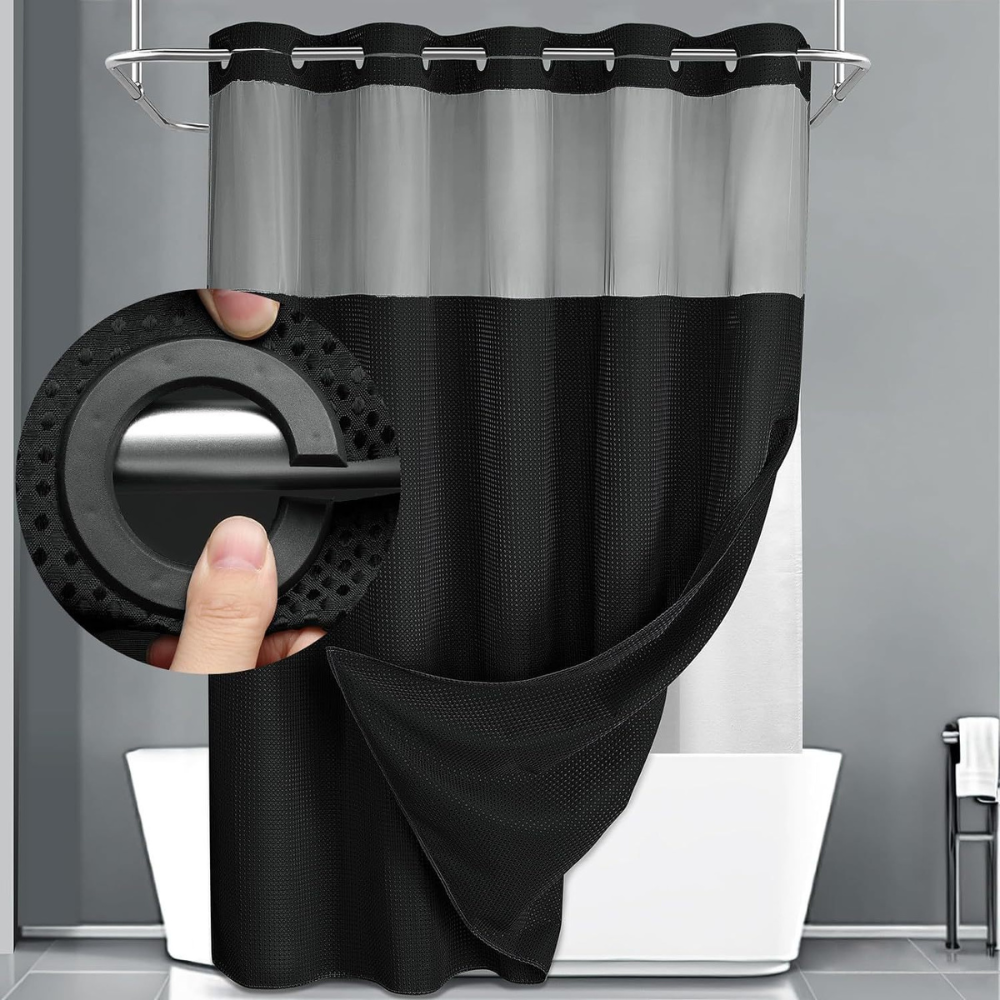 Set tenda doccia a doppio strato in tessuto waffle geometrico | Temsk