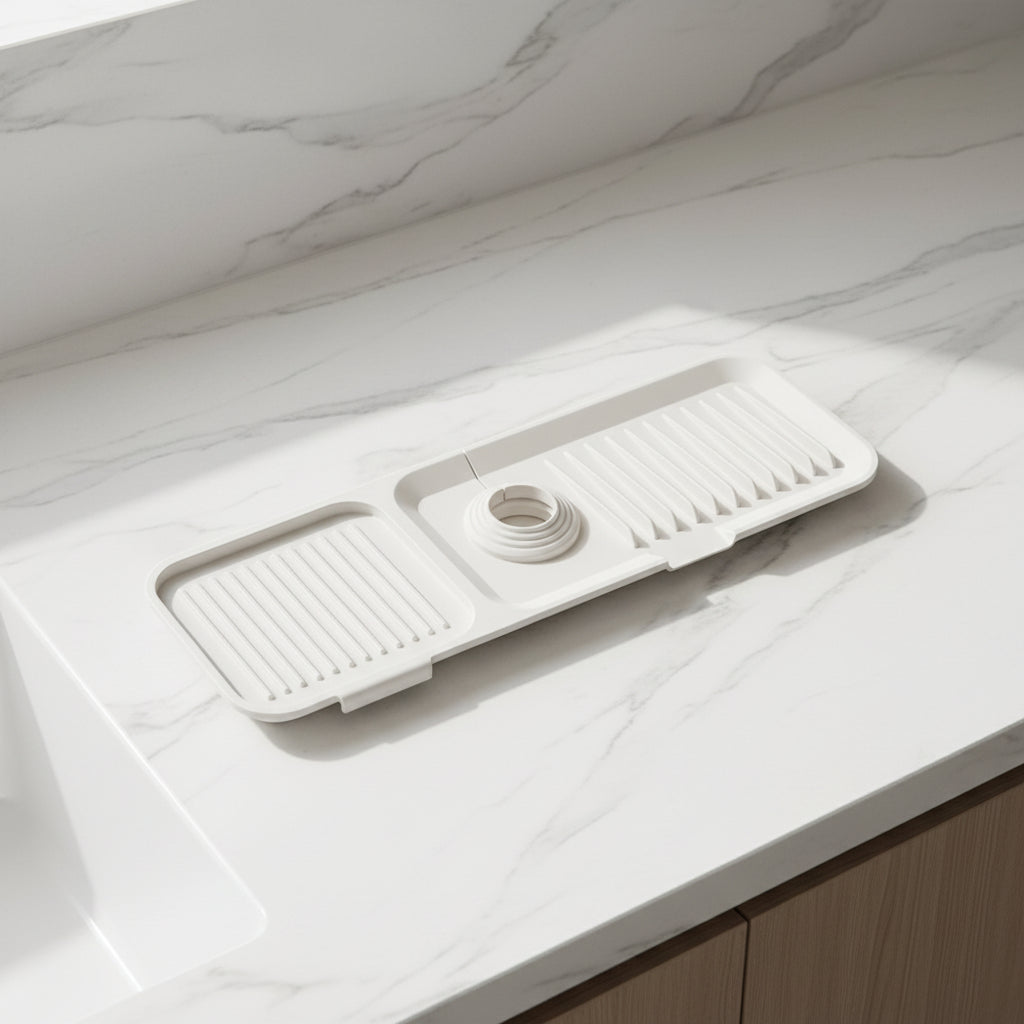 Silicone Sink Mat With Faucet Drip Tray And Self Draining System | Temsk