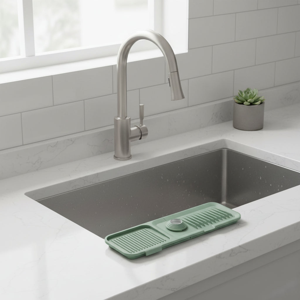 Silicone Sink Mat With Faucet Drip Tray And Self Draining System | Temsk