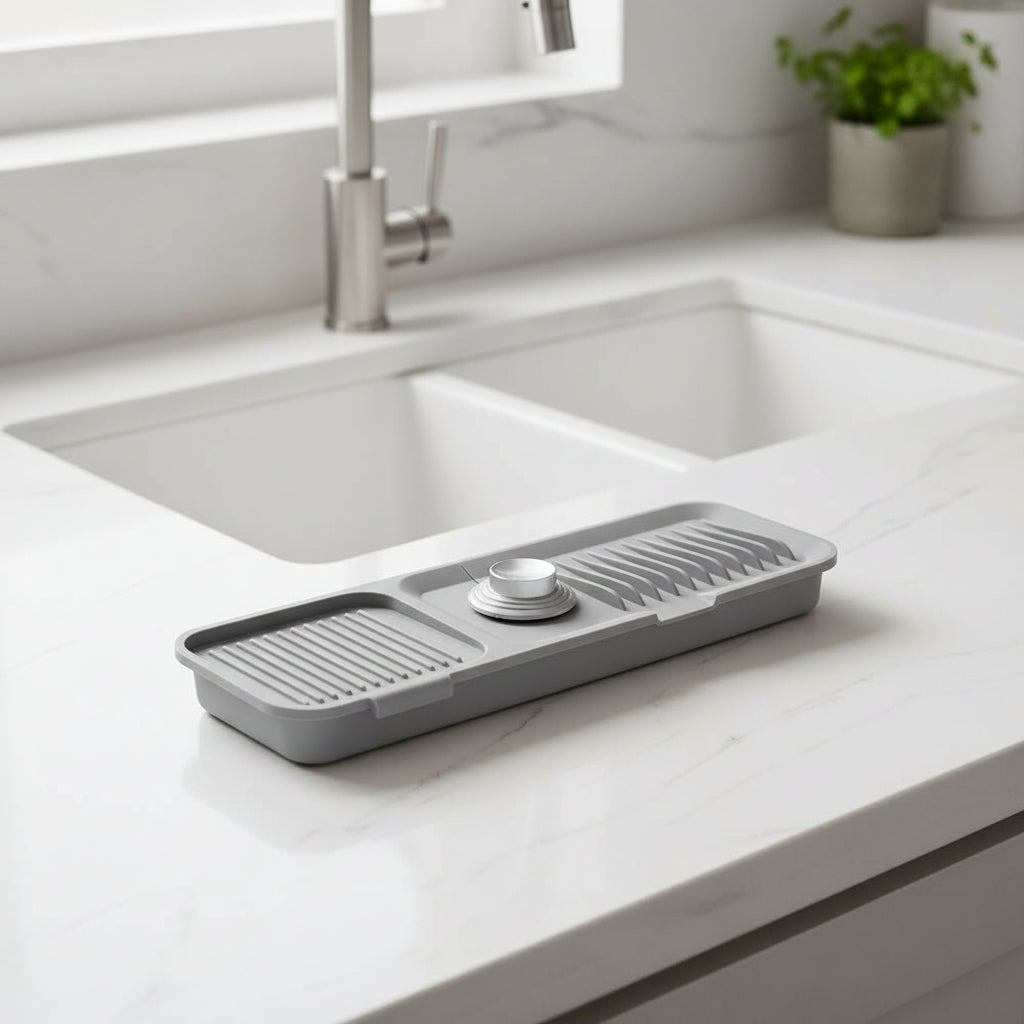 Silicone Sink Mat With Faucet Drip Tray And Self Draining System | Temsk