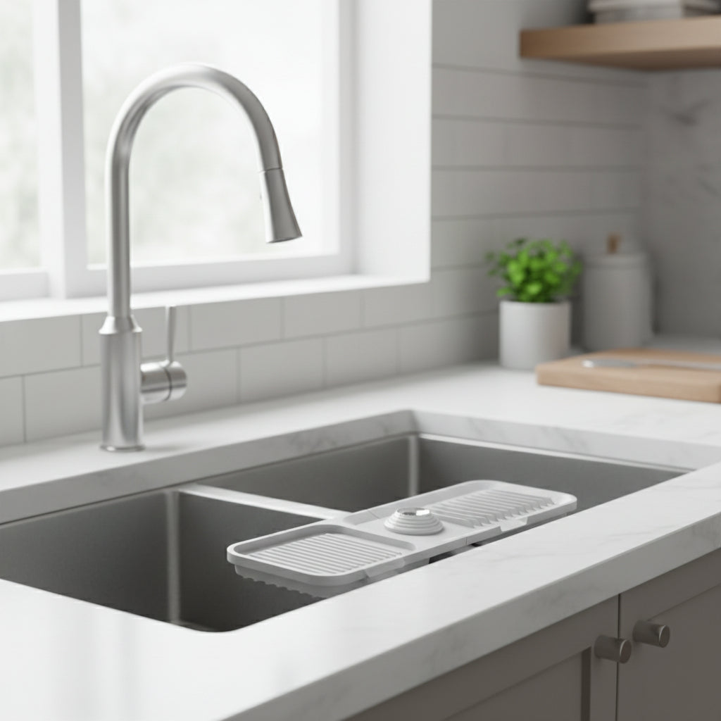 Silicone Sink Mat With Faucet Drip Tray And Self Draining System | Temsk