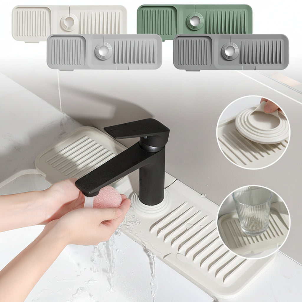 Silicone Sink Mat With Faucet Drip Tray And Self Draining System | Temsk