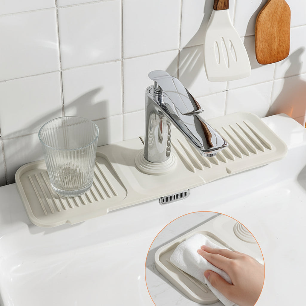 Silicone Sink Mat With Faucet Drip Tray And Self Draining System | Temsk