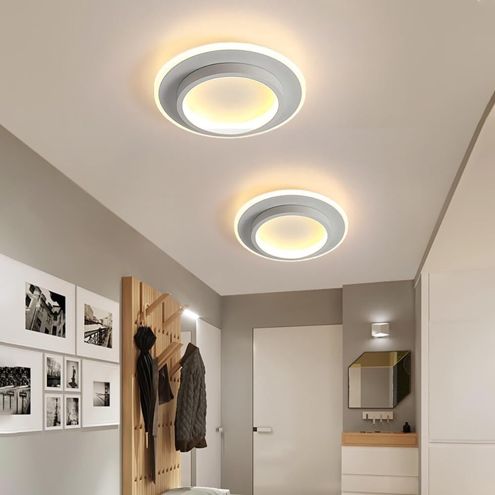 Round LED Ceiling Light With Halo Ring, Metal And Acrylic Flush Mount | Temsk