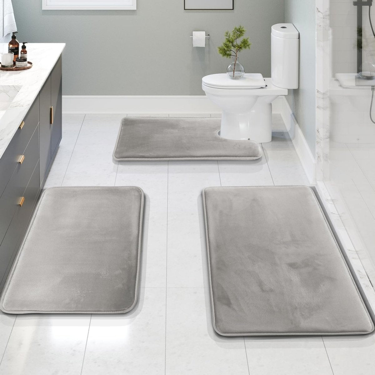 CalmStep Ultra Soft Memory Foam Bath Mat Set With Quick Drying Fabric | Temsk