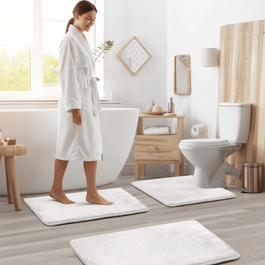 CalmStep Ultra Soft Memory Foam Bath Mat Set With Quick Drying Fabric | Temsk