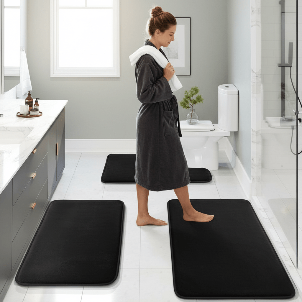 CalmStep Ultra Soft Memory Foam Bath Mat Set With Quick Drying Fabric | Temsk