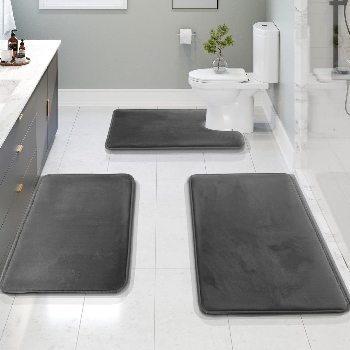 CalmStep Ultra Soft Memory Foam Bath Mat Set With Quick Drying Fabric | Temsk