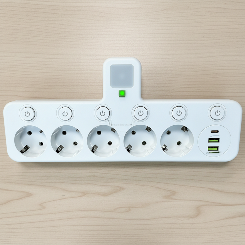 Multipresa con porte USB, luce notturna e interruttori individuali | Temsk