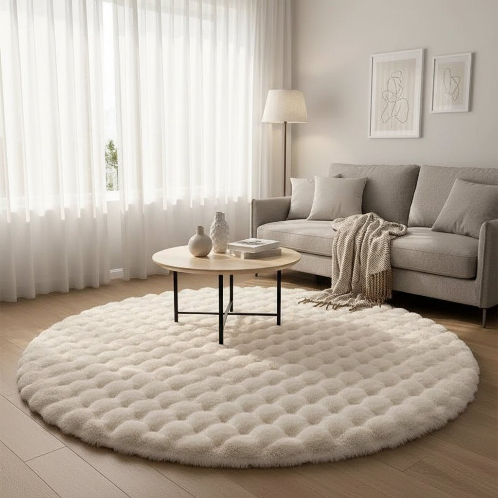 Nordula Fluffy Round Polyester Rug For Cozy Scandinavian Living Spaces | Temsk