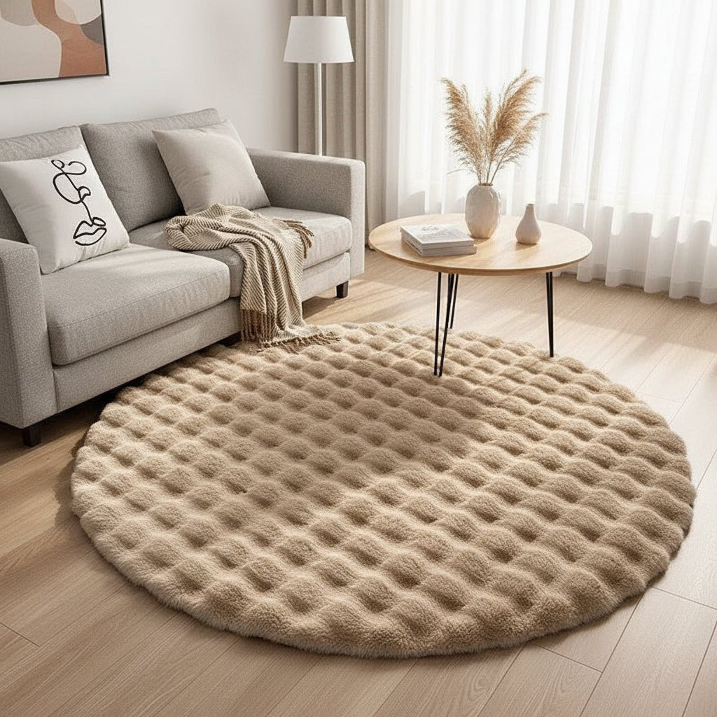 Nordula Fluffy Round Polyester Rug For Cozy Scandinavian Living Spaces | Temsk
