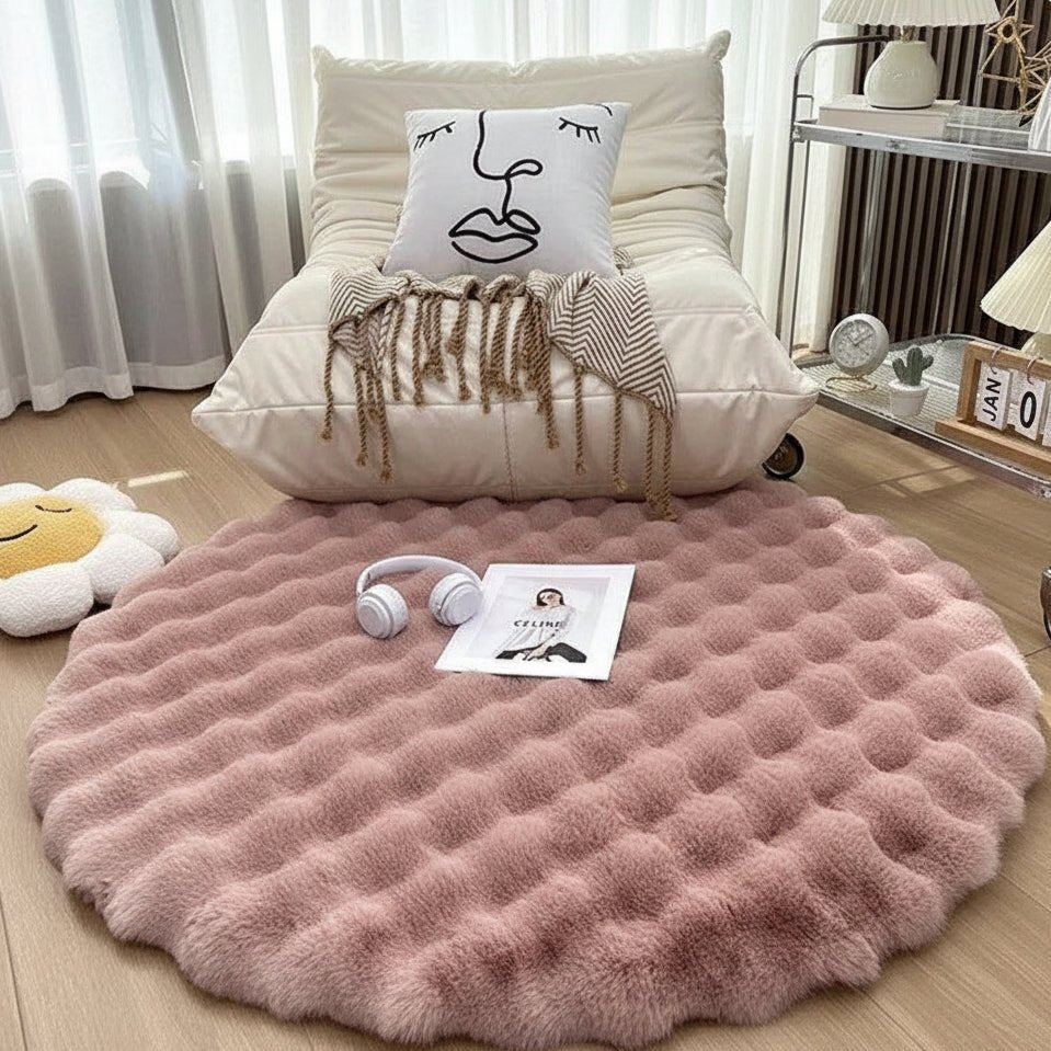Nordula Fluffy Round Polyester Rug For Cozy Scandinavian Living Spaces | Temsk