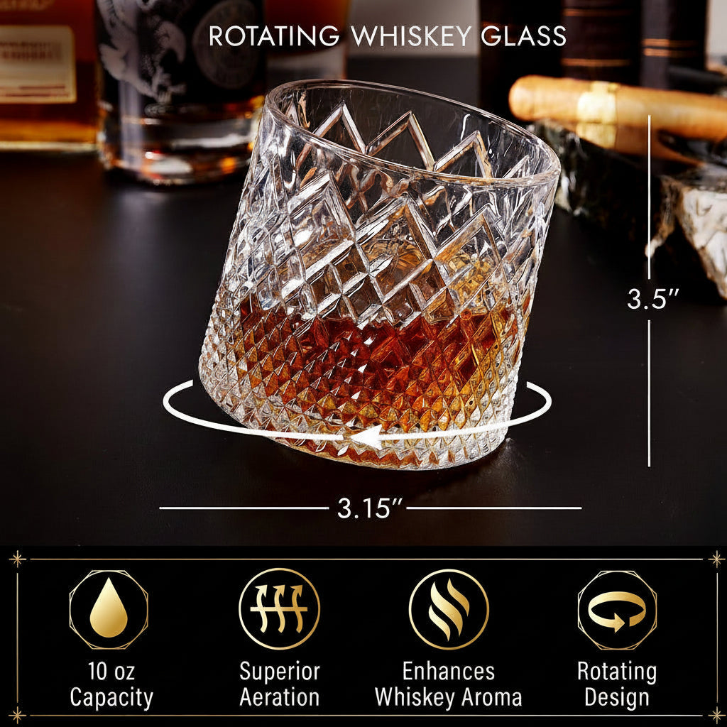 Kristall drehbares Whiskeyglas für verbessertes Aroma und Geschmack | Temsk