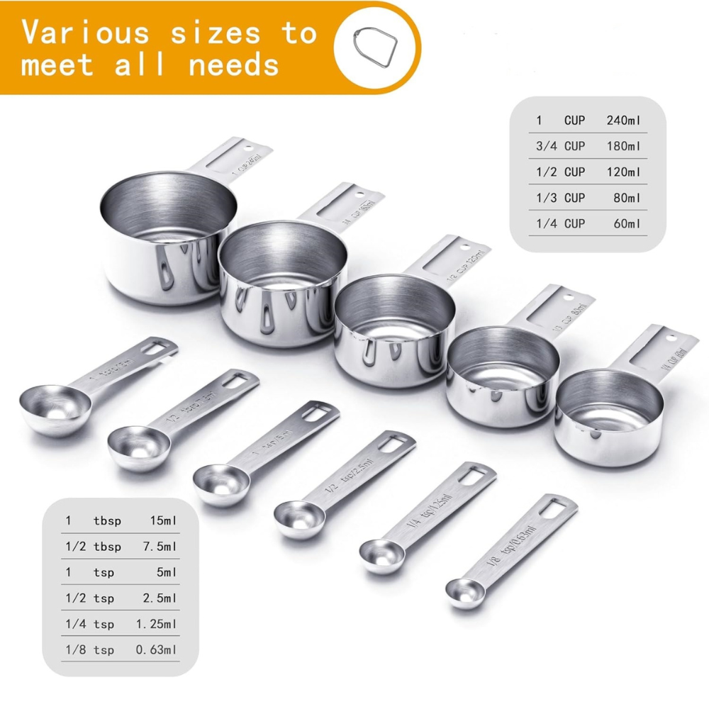 Stainless Steel Measuring Cups And Spoons Set For Baking And Cooking | Temsk