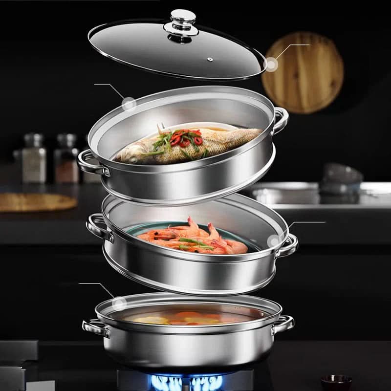 AeroSteam 3-Tier Stainless Steel Steamer With Glass Lid | Temsk