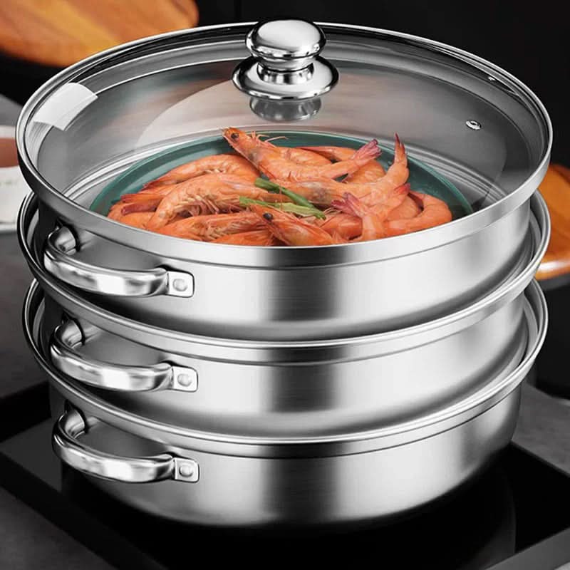 AeroSteam 3-Tier Stainless Steel Steamer With Glass Lid | Temsk