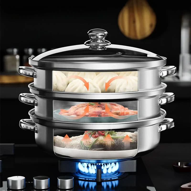 AeroSteam 3-Tier Stainless Steel Steamer With Glass Lid | Temsk