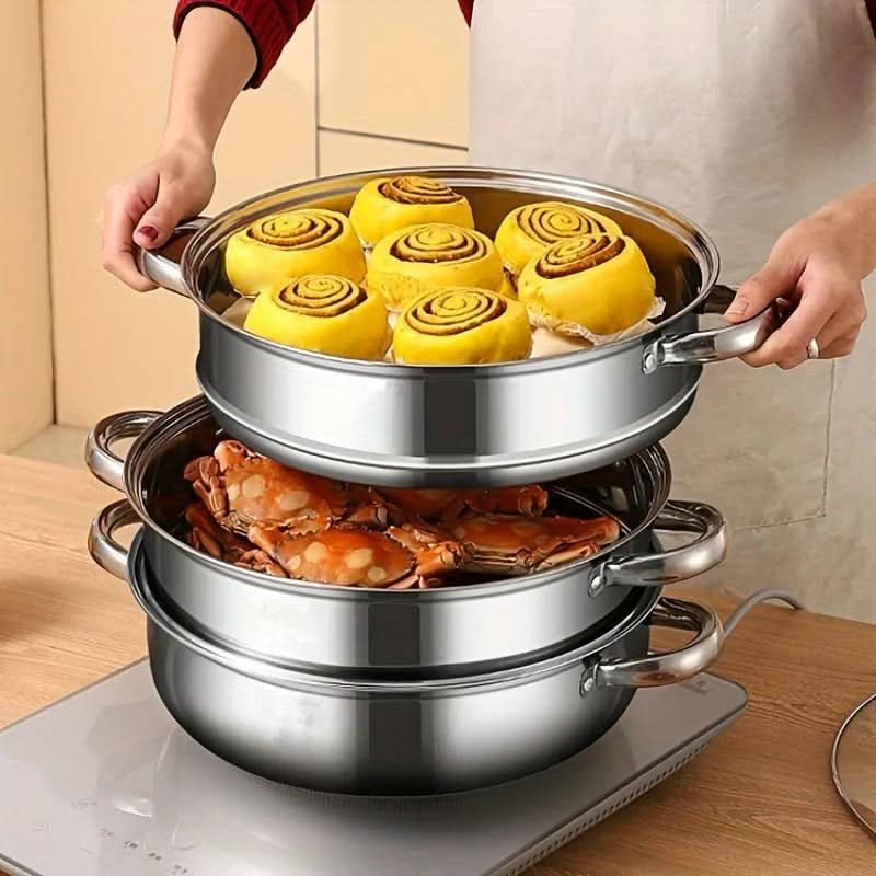 AeroSteam 3-Tier Stainless Steel Steamer With Glass Lid | Temsk
