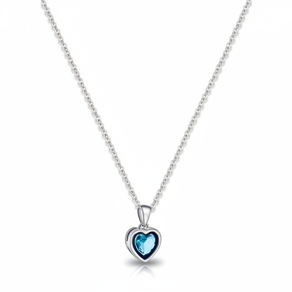 Sapphire Birthstone Heart Pendant Necklace In Silver | Temsk