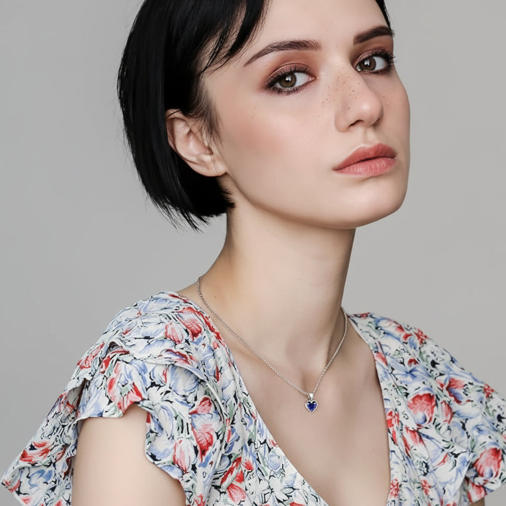 Sapphire Birthstone Heart Pendant Necklace In Silver | Temsk