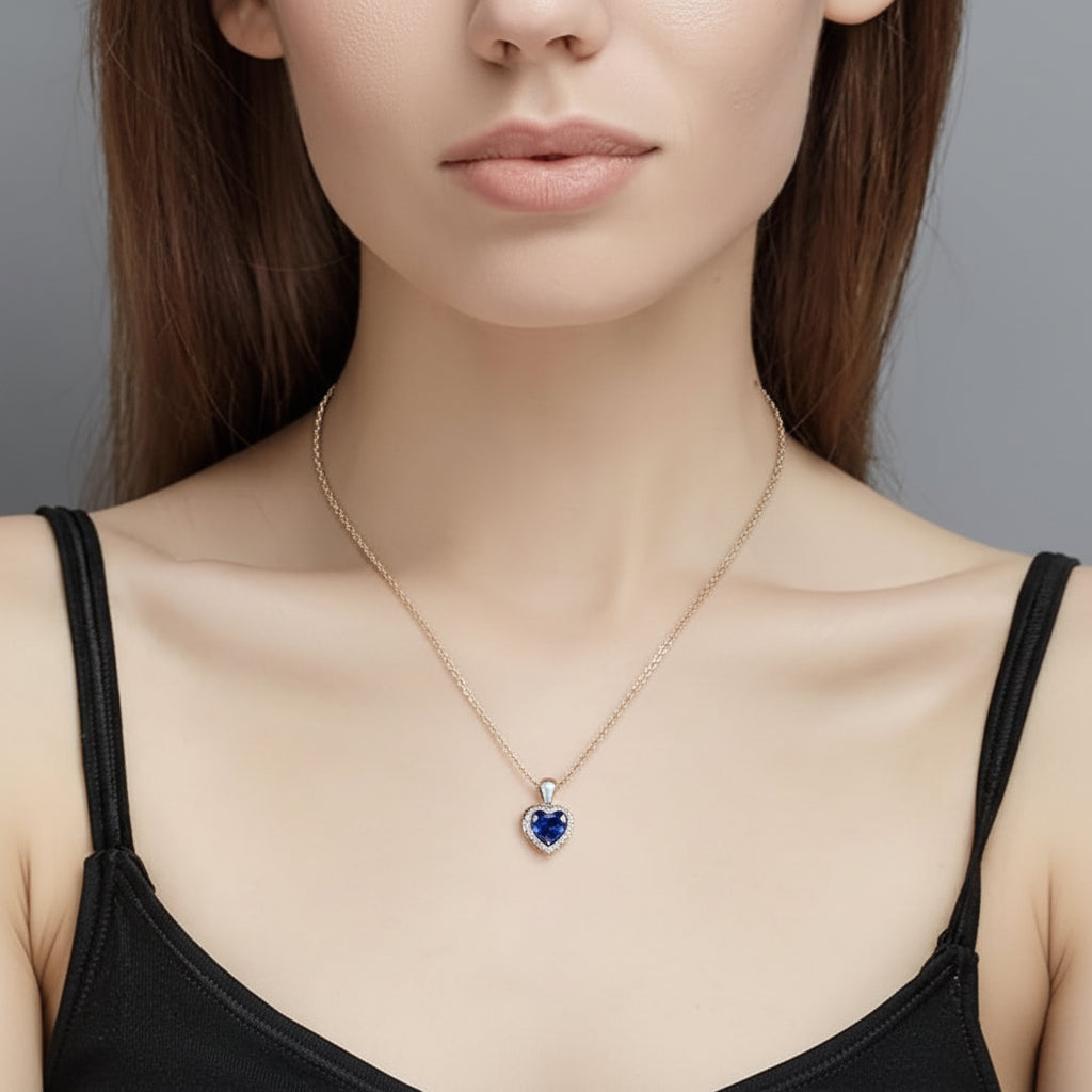 Sapphire Birthstone Heart Pendant Necklace In Silver | Temsk