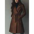 Damen-Langer Wildleder-Trenchcoat mit Knopfleiste für Herbst und Winter | Temsk