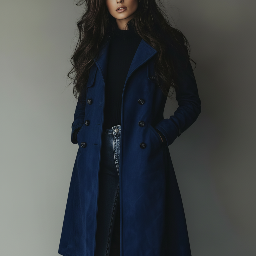 Damen-Langer Wildleder-Trenchcoat mit Knopfleiste für Herbst und Winter | Temsk