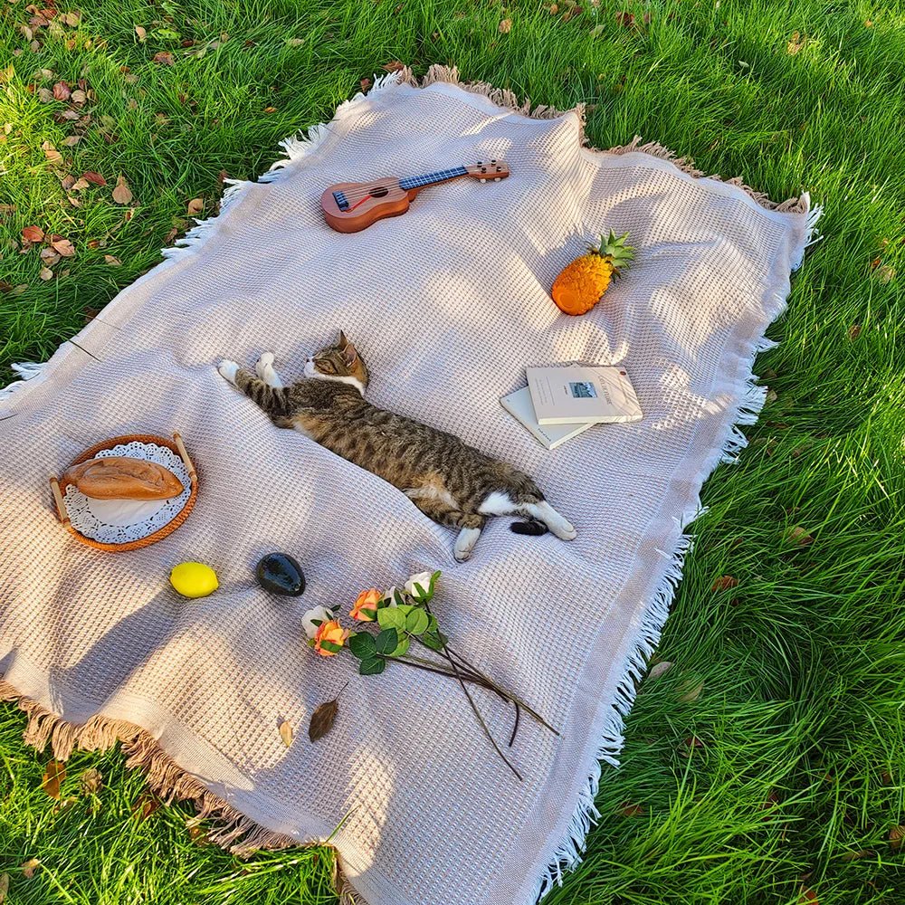 Loomhaven Lightweight Picnic Blanket With Cotton Blend And Tassels | Temsk