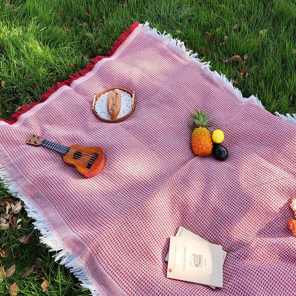 Loomhaven Lightweight Picnic Blanket With Cotton Blend And Tassels | Temsk