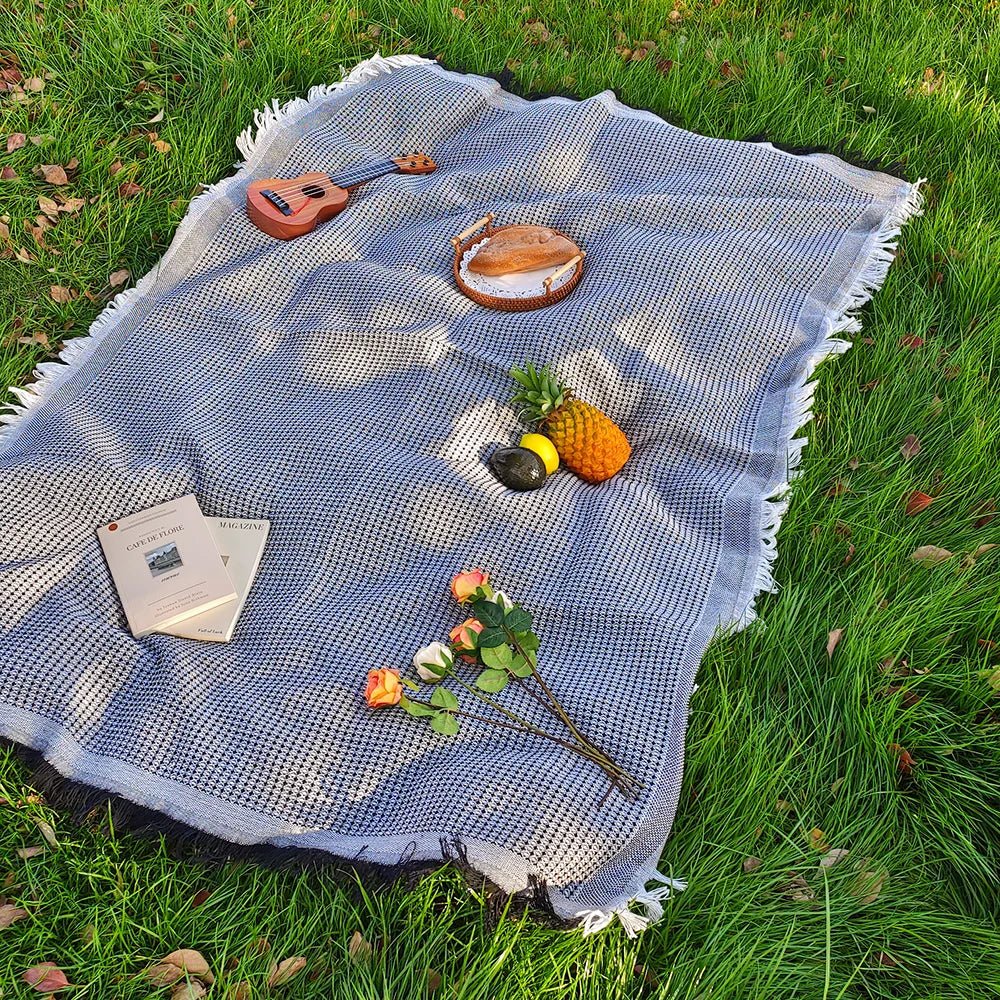 Loomhaven Lightweight Picnic Blanket With Cotton Blend And Tassels | Temsk