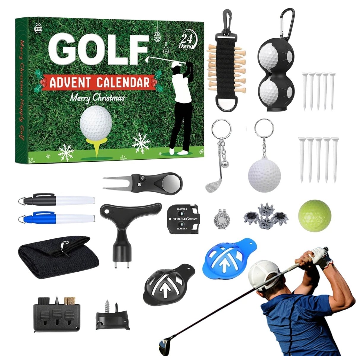 Golfový adventní kalendář GreenGrove 2025 s 24 tematickými doplňky | Temsk