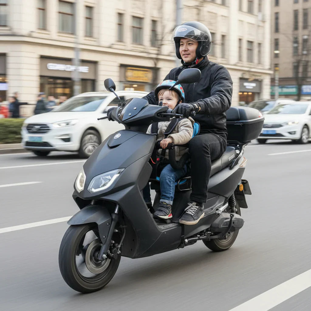 Child Motorcycle Seat With Foldable Guardrail And Rear Support | Temsk