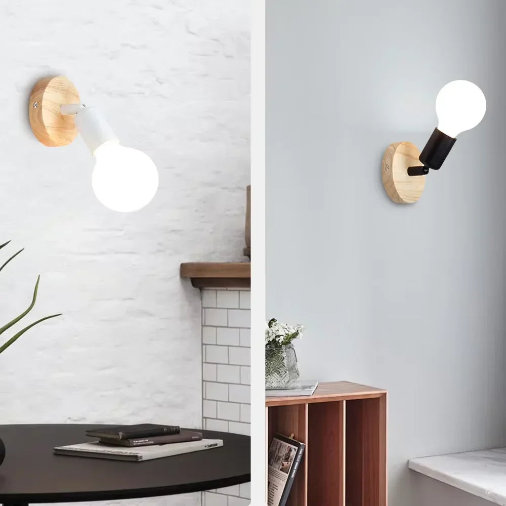 Vintage Wandleuchte mit verstellbarem Holz- und Metallschirm | Temsk