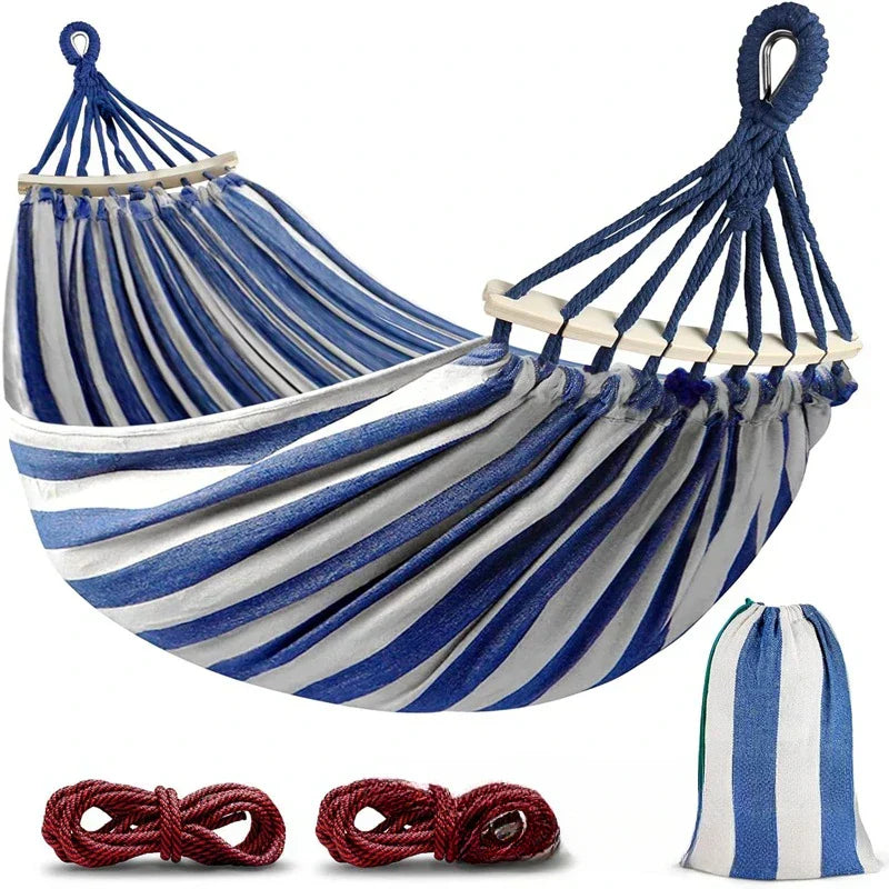 Canvas Hammock For Two With Wooden Spreaders For Outdoor Camping | Temsk