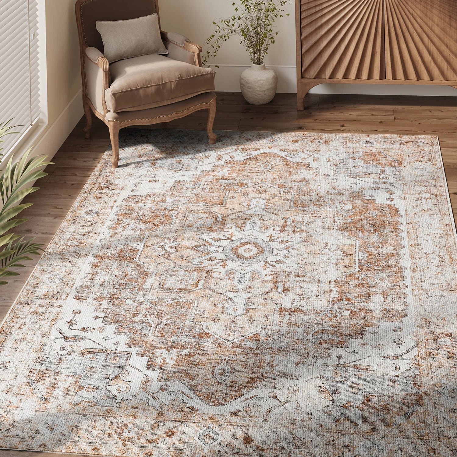 Heritage Medaillon Teppich Faltbarer Teppich Rutschfest im orientalischen Stil | Temsk
